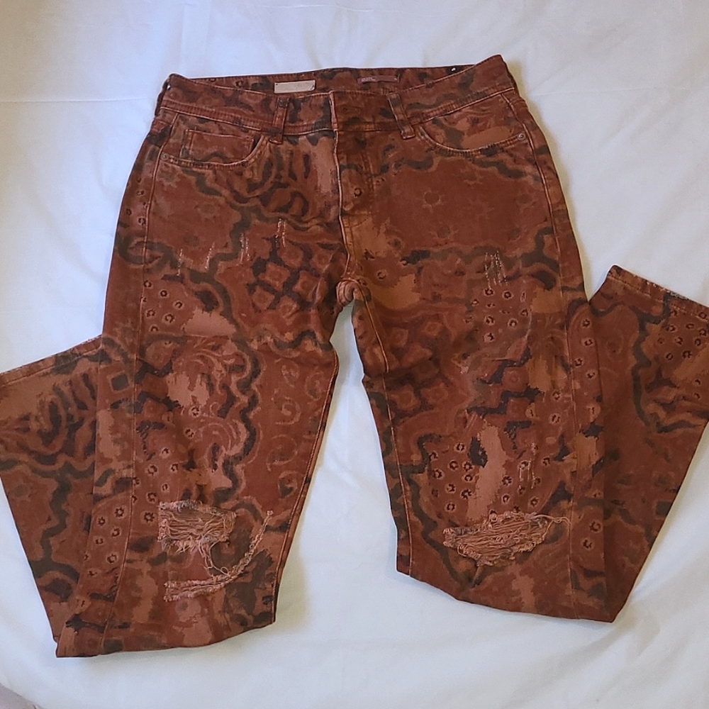 EUC Anthropologie Pilcro Slim Boyfriend Jeans Sz 26 Red/Orange, Distressed, Crop - Picture 4 of 16